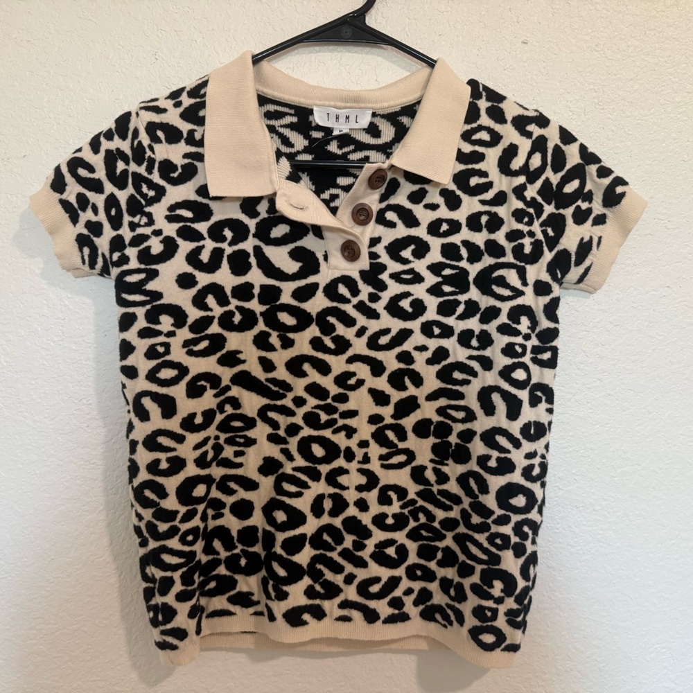 THML Leopard Print Polo Shirt in Black and Tan